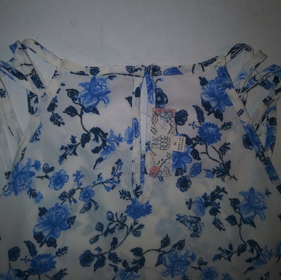 Blue & White sleeveless floral blouse - Picture 7 of 8